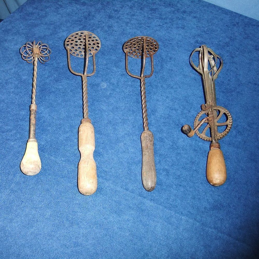 Antique Potatoes Masher & whisk  & egg beater 4 items in total